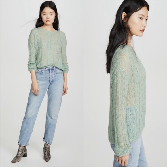 Free People / Angel Soft Pullover Sweater Mint Fresh Combo Alpaca Wool Blend XS - Picture 1 of 16